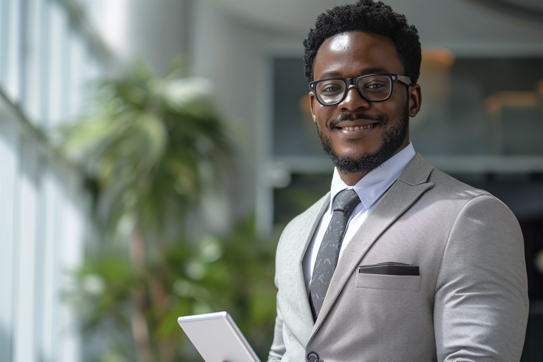 Black male executive working confidently with digital tools