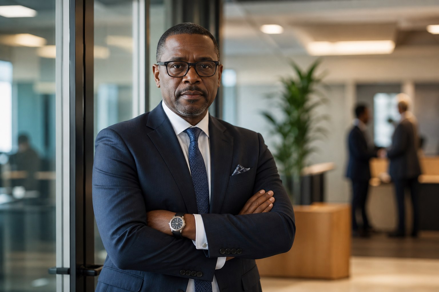 Black male executive in a modern corporate office